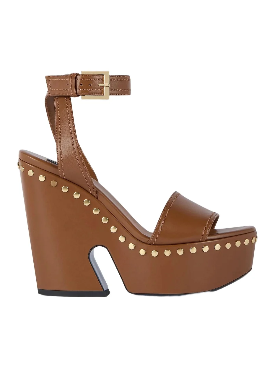 Givenchy Women's Clog Platform Sandals in Leather with Studs Detail - Brown