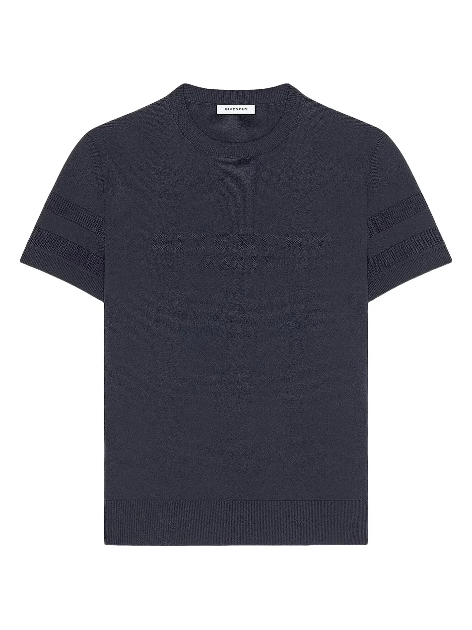 Givenchy Men's T-Shirt in Cotton Knit with Paris Jacquard - Dark Navy