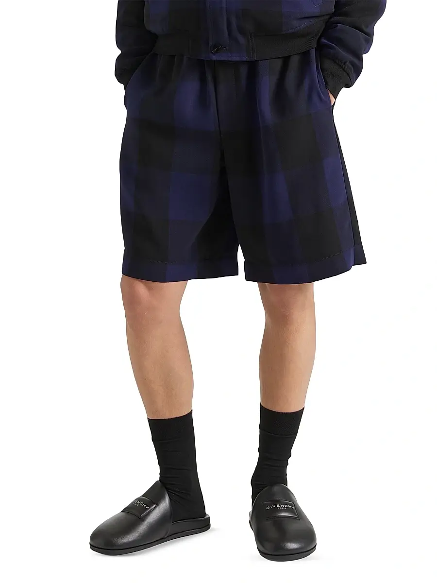 Givenchy Men's Checked Bermuda Shorts in Wool - Black Navy | Thumbnail 3