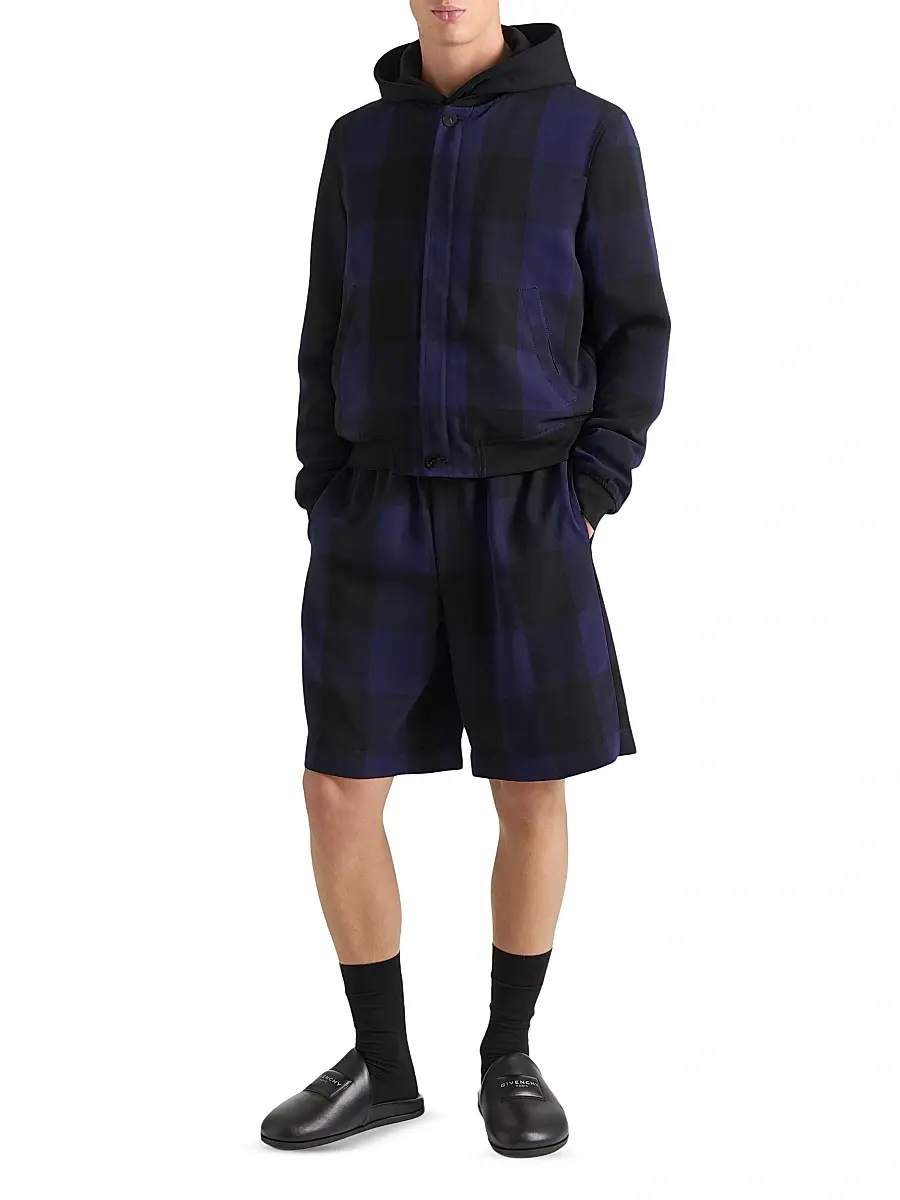 Givenchy Men's Checked Bermuda Shorts in Wool - Black Navy | Thumbnail 5