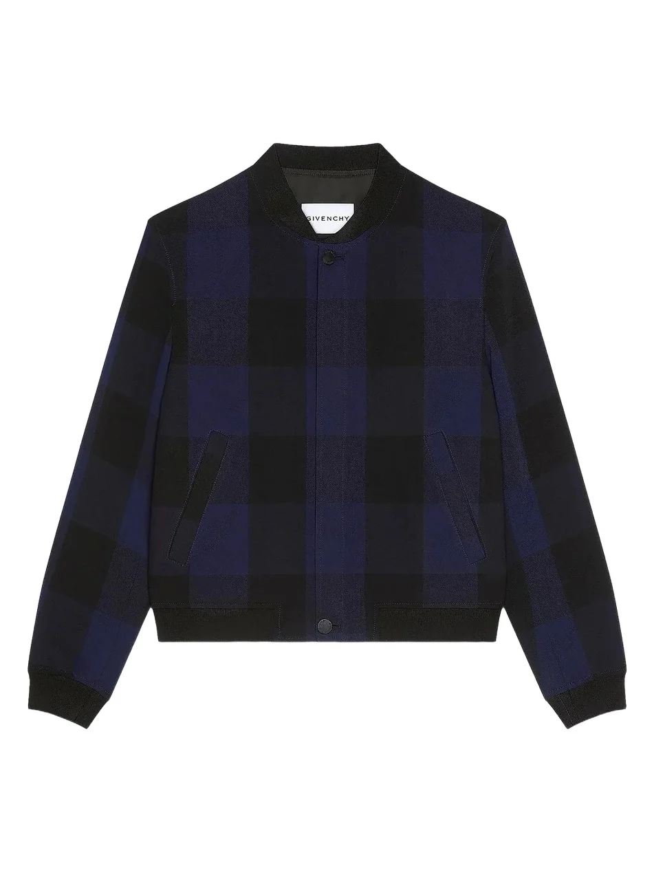 Men's Light Blouson Jacket in Checked Jacquard - Black Navy Men's Light Blouson Jacket in Checked Jacquard - Black Navy