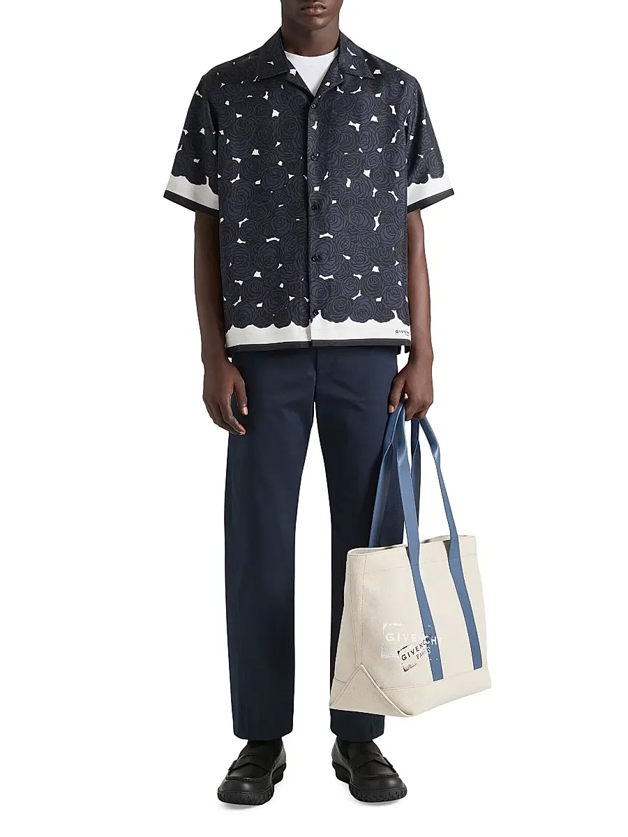 Givenchy Men's Shirt in Silk with Flowers Print - Dark Navy | Thumbnail 2 Givenchy Men's Shirt in Silk with Flowers Print - Dark Navy | Thumbnail 2