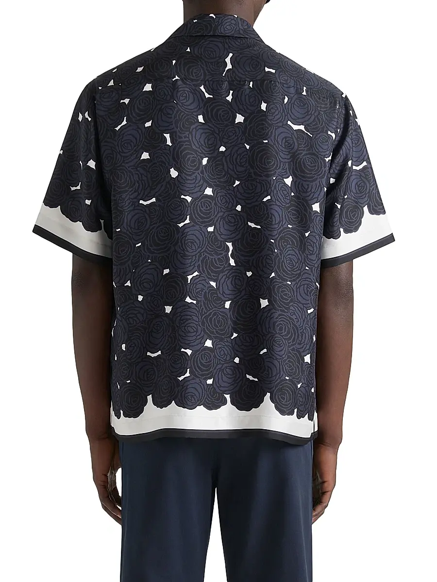 Givenchy Men's Shirt in Silk with Flowers Print - Dark Navy | Thumbnail 4 Givenchy Men's Shirt in Silk with Flowers Print - Dark Navy | Thumbnail 4