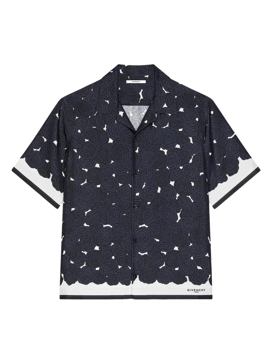 Givenchy Men's Shirt in Silk with Flowers Print - Dark Navy