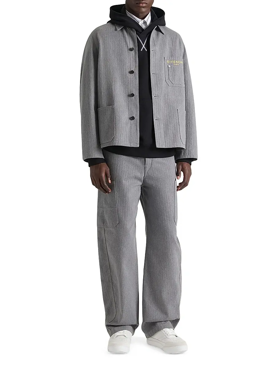 Givenchy Men's Couture Seam Cargo Trousers in Herringbone Denim - Grey | Thumbnail 4 Givenchy Men's Couture Seam Cargo Trousers in Herringbone Denim - Grey | Thumbnail 4
