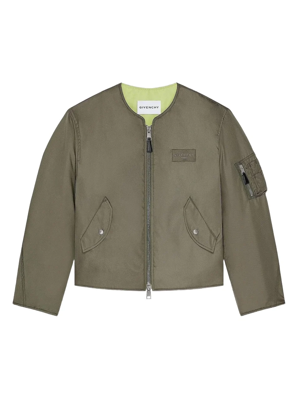 Men's Couture Seam Bomber Jacket in Nylon with Patch - Salvia Men's Couture Seam Bomber Jacket in Nylon with Patch - Salvia