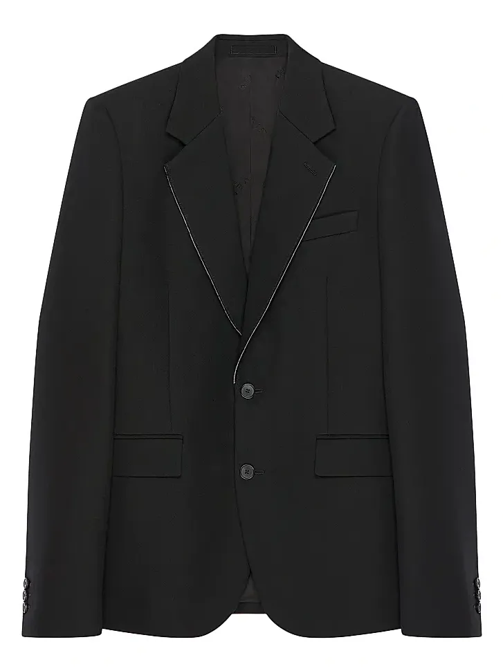 Men's Single-Breasted Fitted Jacket in Wool - Black Men's Single-Breasted Fitted Jacket in Wool - Black