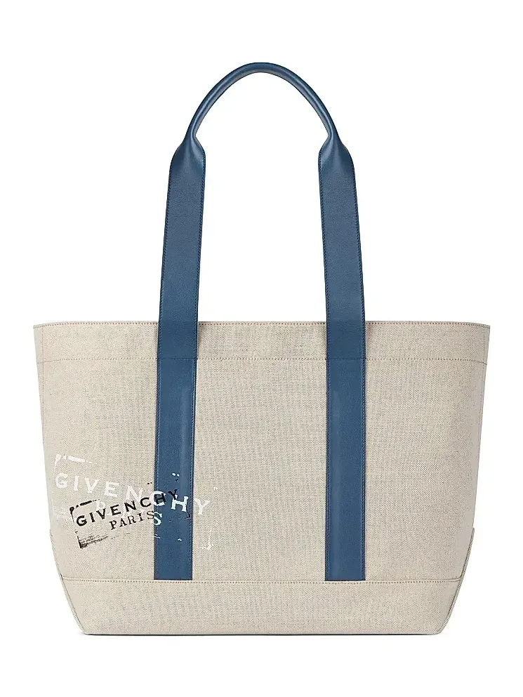 Men's Tote Bag in Canvas - Beige Blue Men's Tote Bag in Canvas - Beige Blue