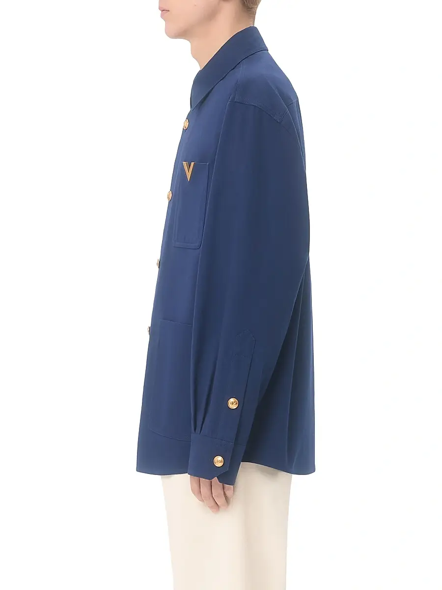 Valentino Men's Gabardine Shirt Jacket with VGold - Cobalt | Thumbnail 3 Valentino Men's Gabardine Shirt Jacket with VGold - Cobalt | Thumbnail 3