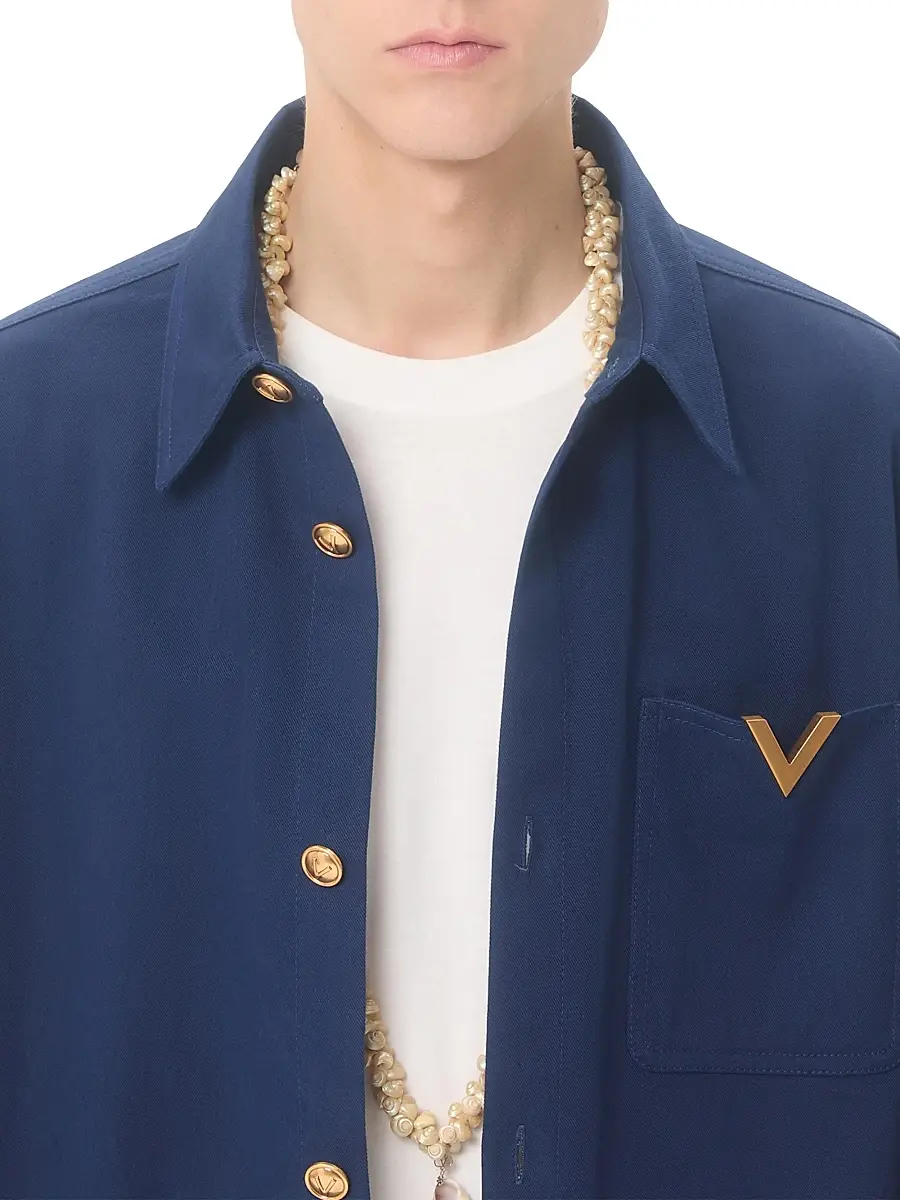 Valentino Men's Gabardine Shirt Jacket with VGold - Cobalt | Thumbnail 5 Valentino Men's Gabardine Shirt Jacket with VGold - Cobalt | Thumbnail 5