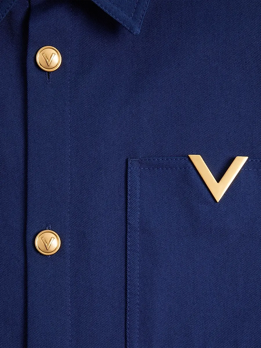 Valentino Men's Gabardine Shirt Jacket with VGold - Cobalt | Thumbnail 6 Valentino Men's Gabardine Shirt Jacket with VGold - Cobalt | Thumbnail 6