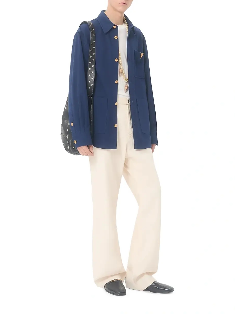 Valentino Men's Gabardine Shirt Jacket with VGold - Cobalt | Thumbnail 7 Valentino Men's Gabardine Shirt Jacket with VGold - Cobalt | Thumbnail 7