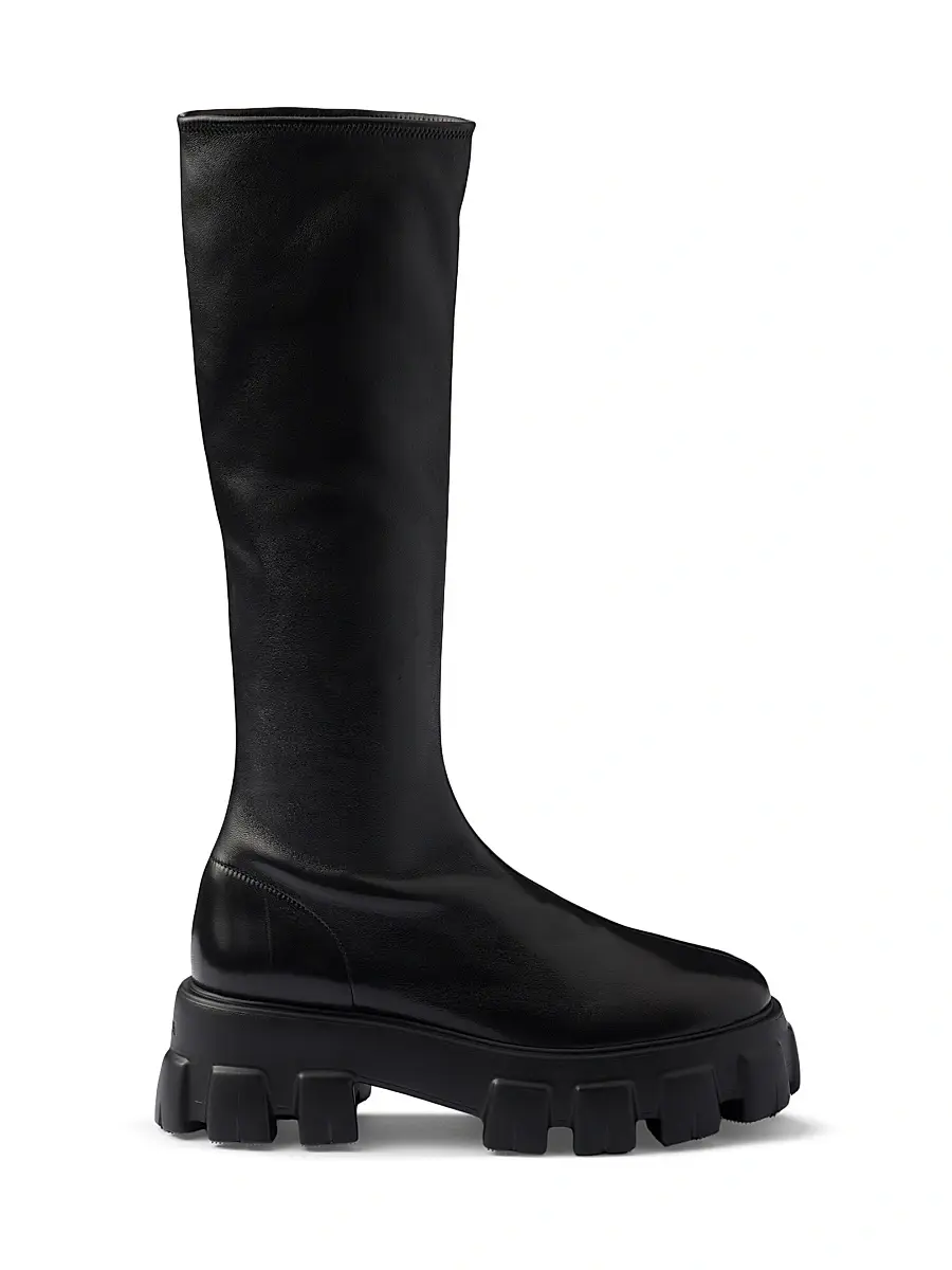 Prada Women's Monolith Stretch Nappa Boots - Black | Image 1 Prada Women's Monolith Stretch Nappa Boots - Black | Image 1