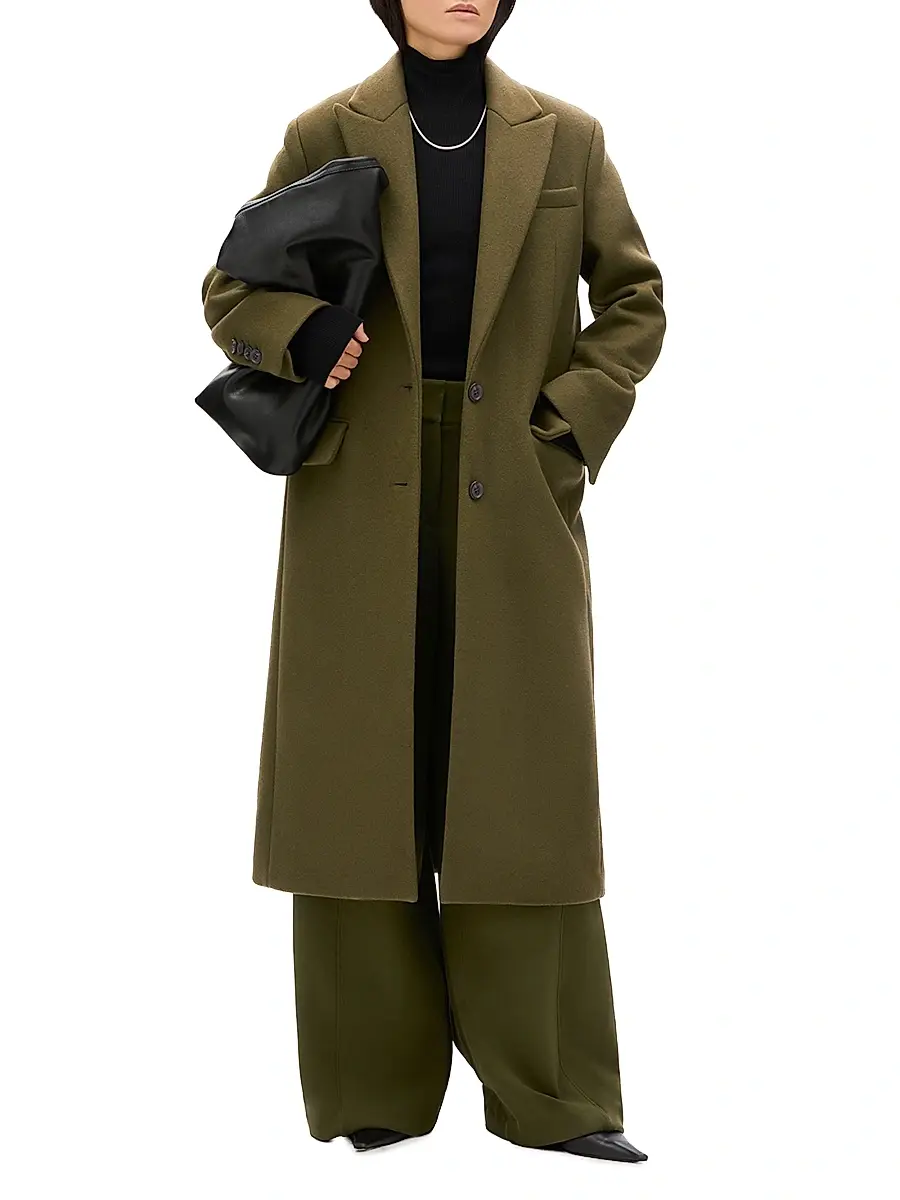 Another Tomorrow Women's Tailored Overcoat - Moss | Thumbnail 3