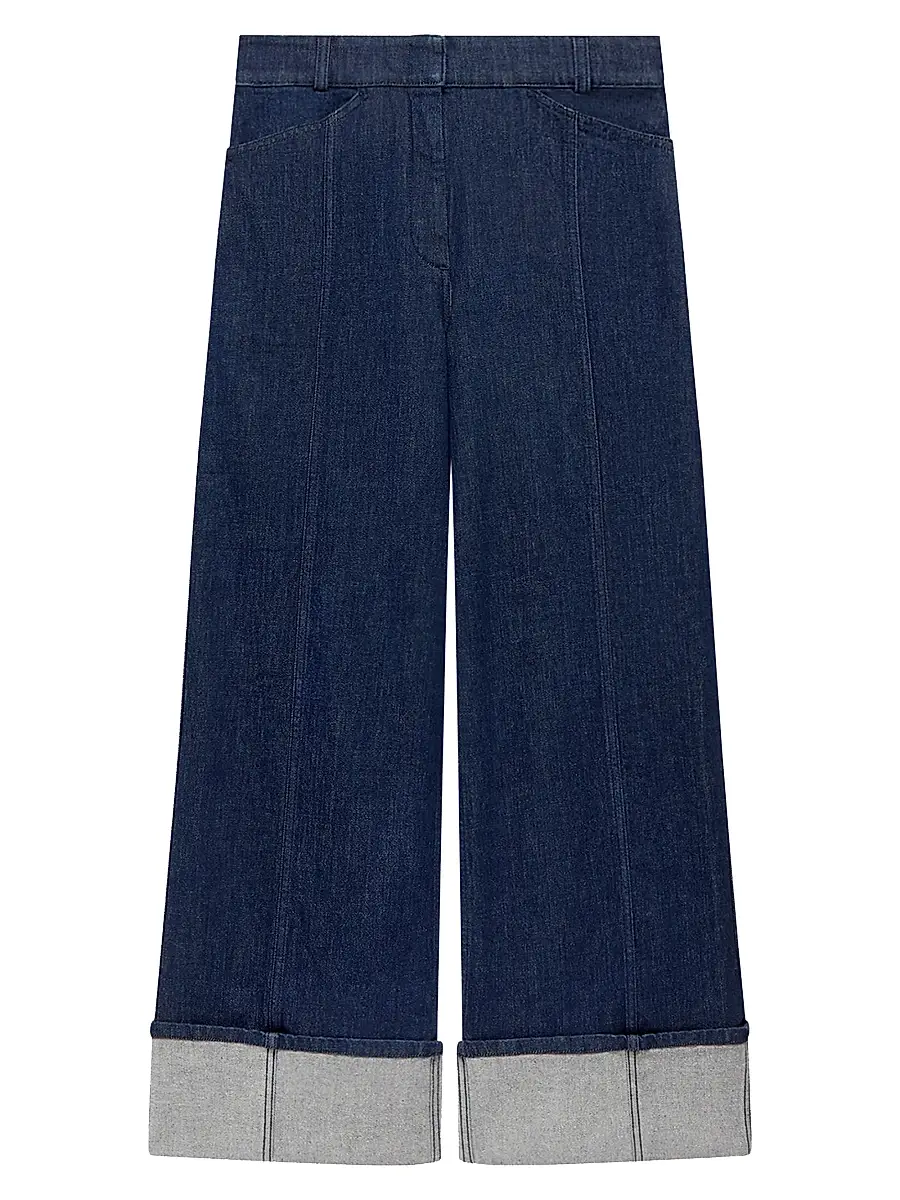 Another Tomorrow Women's Denim Cuff Pants - Rinsed | Image 1 Another Tomorrow Women's Denim Cuff Pants - Rinsed | Image 1