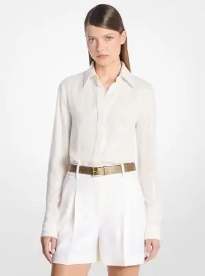 Michael Kors Collection Hansen Hand-Embroidered Sequin Silk Georgette Shirt in Natural | Thumbnail 2
