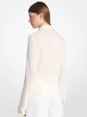 Michael Kors Collection Hansen Hand-Embroidered Sequin Silk Georgette Shirt in Natural | Thumbnail 3