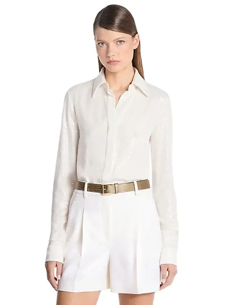 Michael Kors Collection Hansen Hand-Embroidered Sequin Silk Georgette Shirt | Image 1 Michael Kors Collection Hansen Hand-Embroidered Sequin Silk Georgette Shirt | Image 1