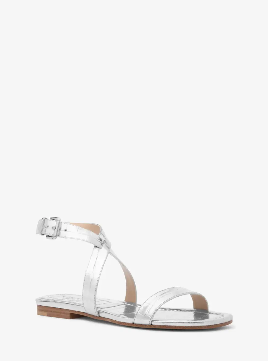 Michael Kors Collection Bridgette Metallic Crocodile Embossed Leather Sandal in Silver | Thumbnail 6 Michael Kors Collection Bridgette Metallic Crocodile Embossed Leather Sandal in Silver | Thumbnail 6
