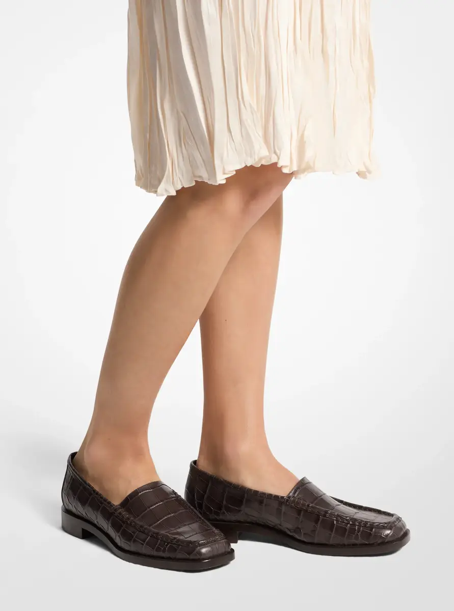 Michael Kors Collection Carolyn Crocodile Embossed Leather Loafer in Black | Thumbnail 15 Michael Kors Collection Carolyn Crocodile Embossed Leather Loafer in Black | Thumbnail 15