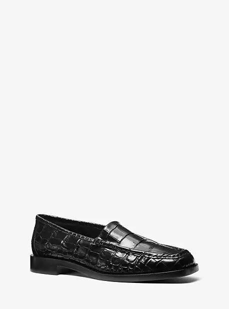 Michael Kors Collection Carolyn Crocodile Embossed Leather Loafer in Black | Thumbnail 6 Michael Kors Collection Carolyn Crocodile Embossed Leather Loafer in Black | Thumbnail 6