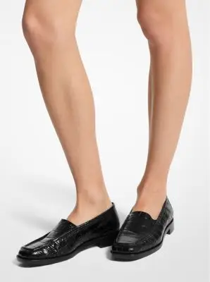 Michael Kors Collection Carolyn Crocodile Embossed Leather Loafer in Black | Thumbnail 7 Michael Kors Collection Carolyn Crocodile Embossed Leather Loafer in Black | Thumbnail 7
