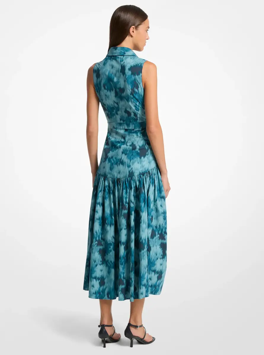 Michael Kors Collection Floral Chiné Cotton Poplin Drop Waist Shirtdress in Blue | Thumbnail 5 Michael Kors Collection Floral Chiné Cotton Poplin Drop Waist Shirtdress in Blue | Thumbnail 5