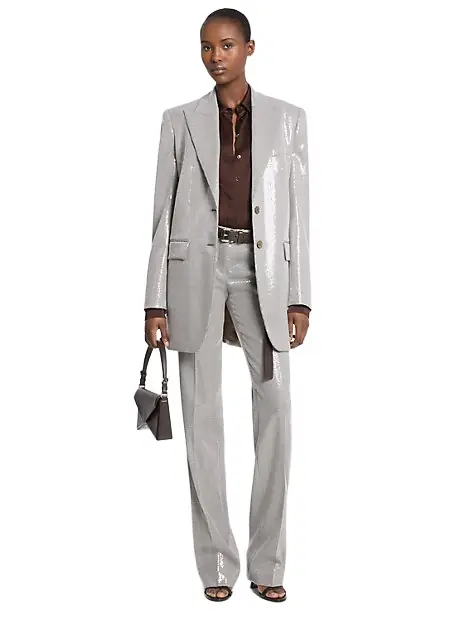 Michael Kors Collection Embroidered Sequin Dogtooth Stretch Wool Boyfriend Blazer | Image 1 Michael Kors Collection Embroidered Sequin Dogtooth Stretch Wool Boyfriend Blazer | Image 1