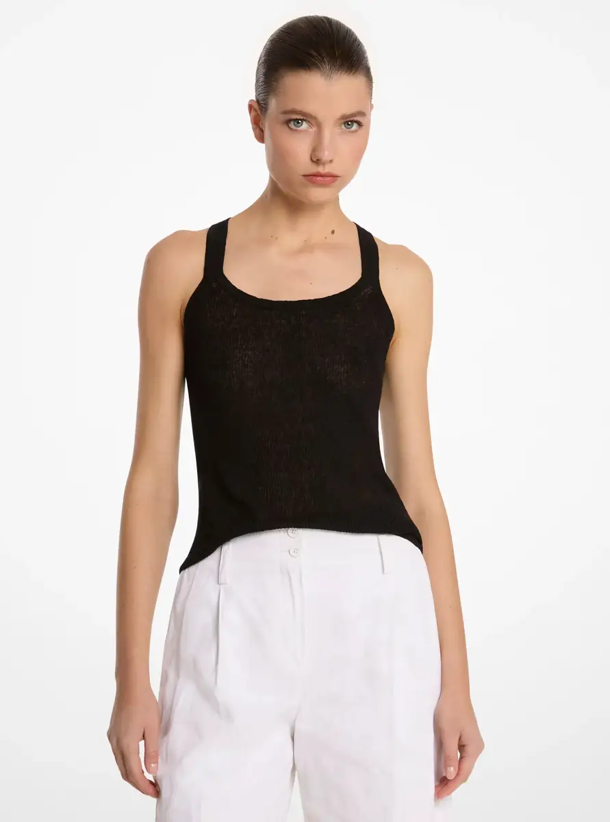 Michael Kors Collection Ribbed Superfine Linen and Cotton Blend Tank Top in Black | Thumbnail 6 Michael Kors Collection Ribbed Superfine Linen and Cotton Blend Tank Top in Black | Thumbnail 6