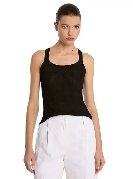 Michael Kors Collection Ribbed Superfine Linen and Cotton Blend Tank Top | Image 1 Michael Kors Collection Ribbed Superfine Linen and Cotton Blend Tank Top | Image 1