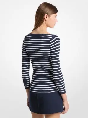 Michael Kors Collection Striped Boatneck Top in Blue | Thumbnail 2 Michael Kors Collection Striped Boatneck Top in Blue | Thumbnail 2