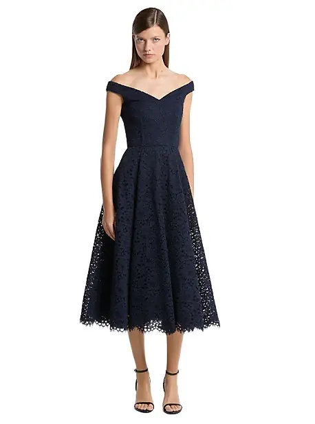 Michael Kors Collection Corded Floral Lace Portrait-Neck Dress | Image 1 Michael Kors Collection Corded Floral Lace Portrait-Neck Dress | Image 1