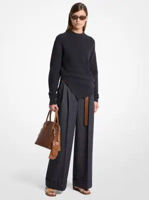 Michael Kors Collection Ribbed Cashmere Bias Hem Sweater in Blue | Thumbnail 3