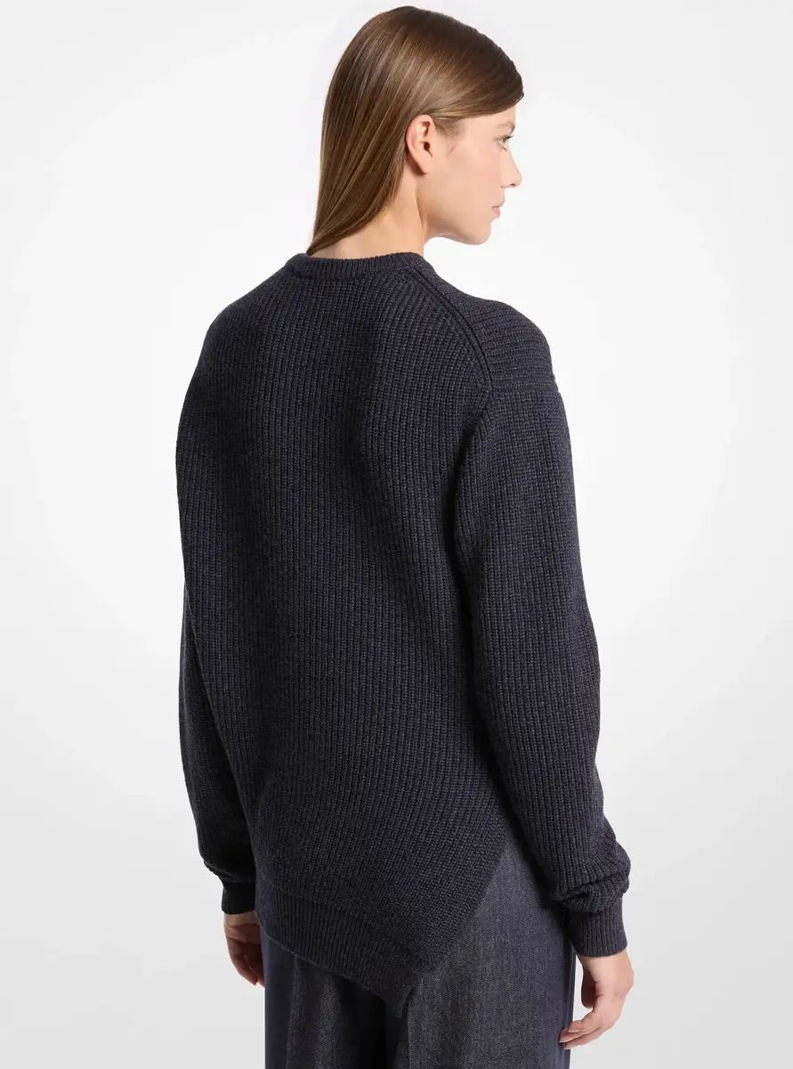 Michael Kors Collection Ribbed Cashmere Bias Hem Sweater in Blue | Thumbnail 6