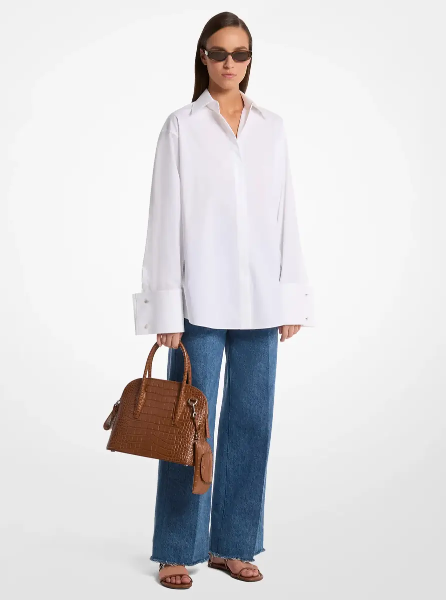 Michael Kors Collection Tyler Oversized Washed Cotton Poplin Shirt in | Thumbnail 4 Michael Kors Collection Tyler Oversized Washed Cotton Poplin Shirt in | Thumbnail 4