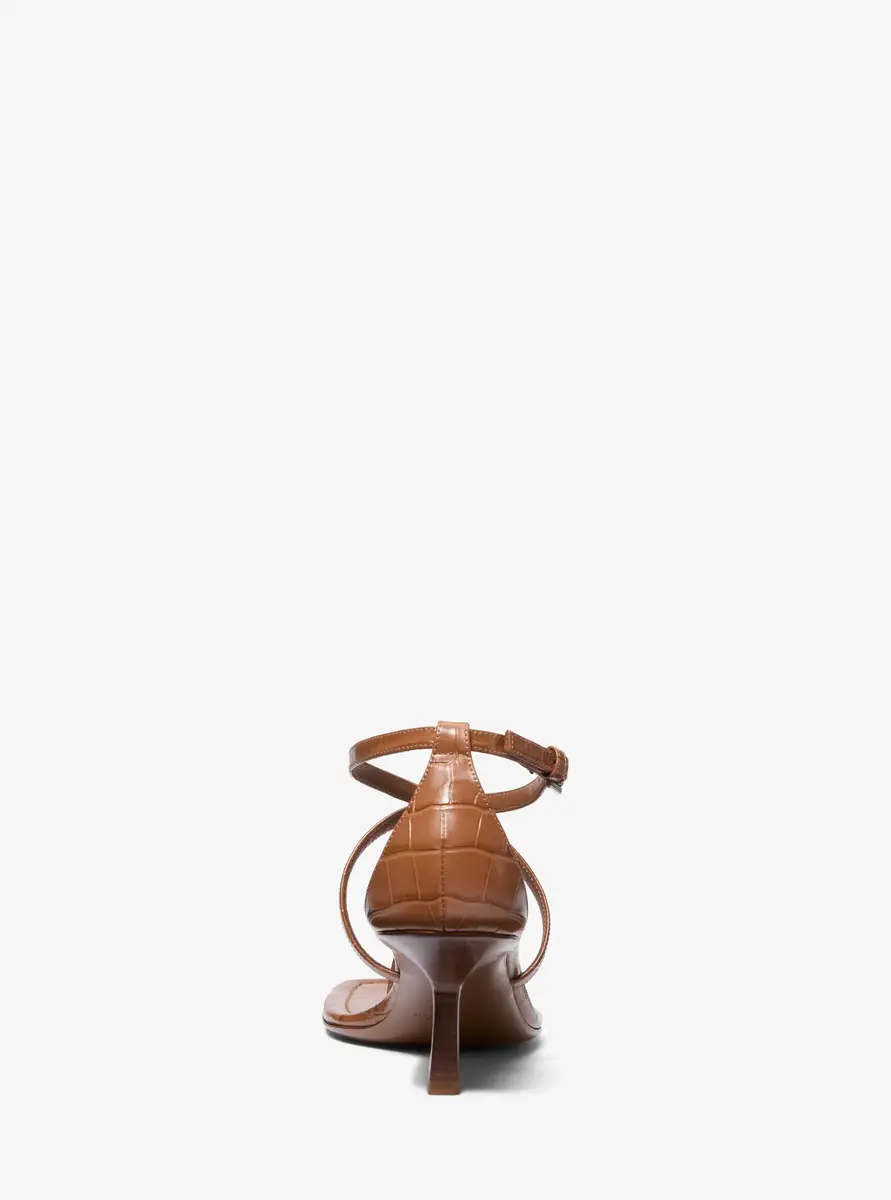Michael Kors Collection Anna Crocodile Embossed Leather Sandal in Brown | Thumbnail 11