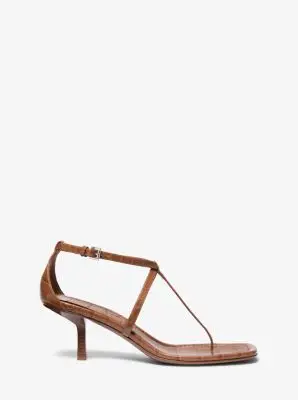 Michael Kors Collection Anna Crocodile Embossed Leather Sandal in Brown | Thumbnail 3