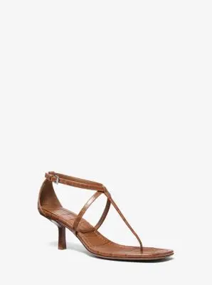 Michael Kors Collection Anna Crocodile Embossed Leather Sandal in Brown | Thumbnail 4