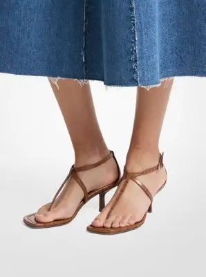 Michael Kors Collection Anna Crocodile Embossed Leather Sandal in Brown | Thumbnail 5