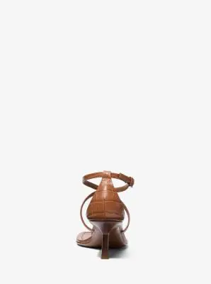 Michael Kors Collection Anna Crocodile Embossed Leather Sandal in Brown | Thumbnail 6