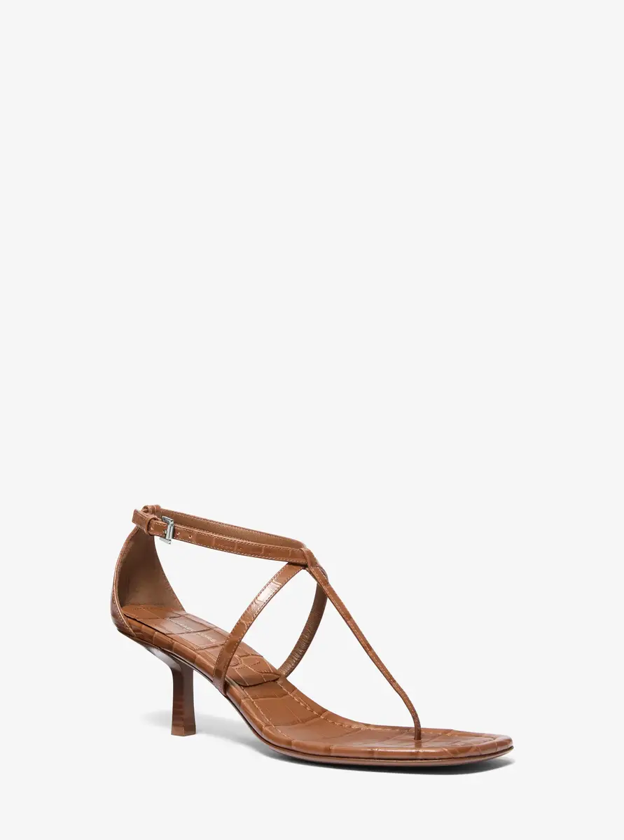 Michael Kors Collection Anna Crocodile Embossed Leather Sandal in Brown | Thumbnail 8