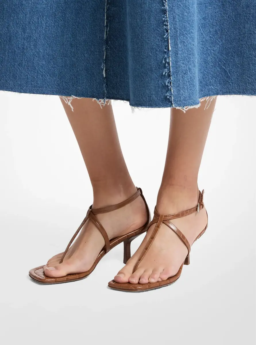 Michael Kors Collection Anna Crocodile Embossed Leather Sandal in Brown | Thumbnail 9