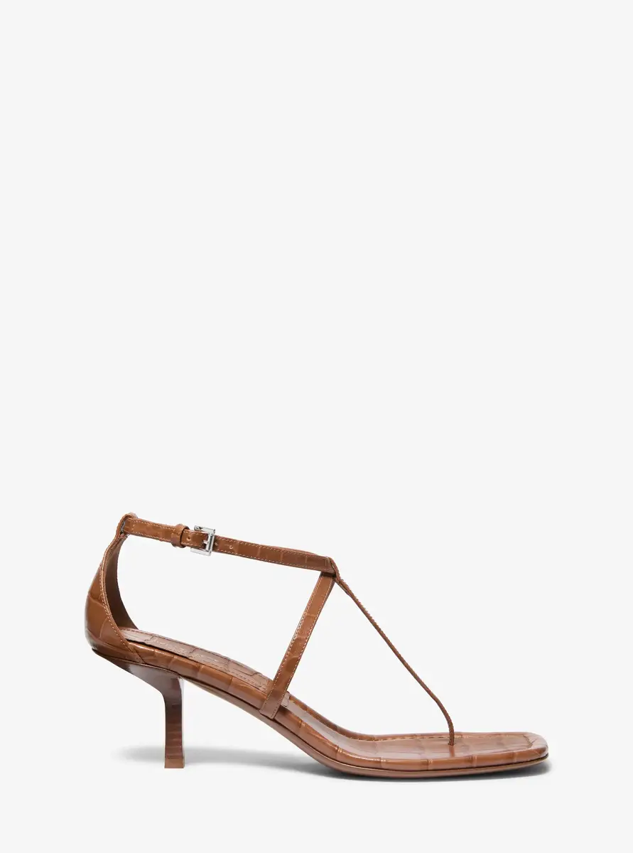 Michael Kors Collection Anna Crocodile Embossed Leather Sandal in Brown | Thumbnail 10