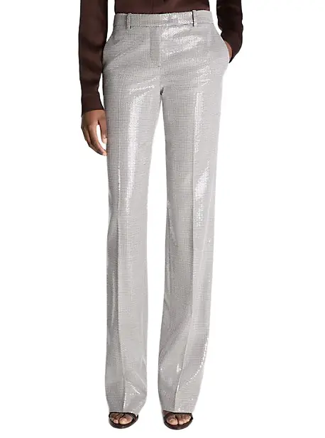 Michael Kors Collection Carolyn Embroidered Sequin Dogtooth Stretch Wool Trousers | Image 1 Michael Kors Collection Carolyn Embroidered Sequin Dogtooth Stretch Wool Trousers | Image 1