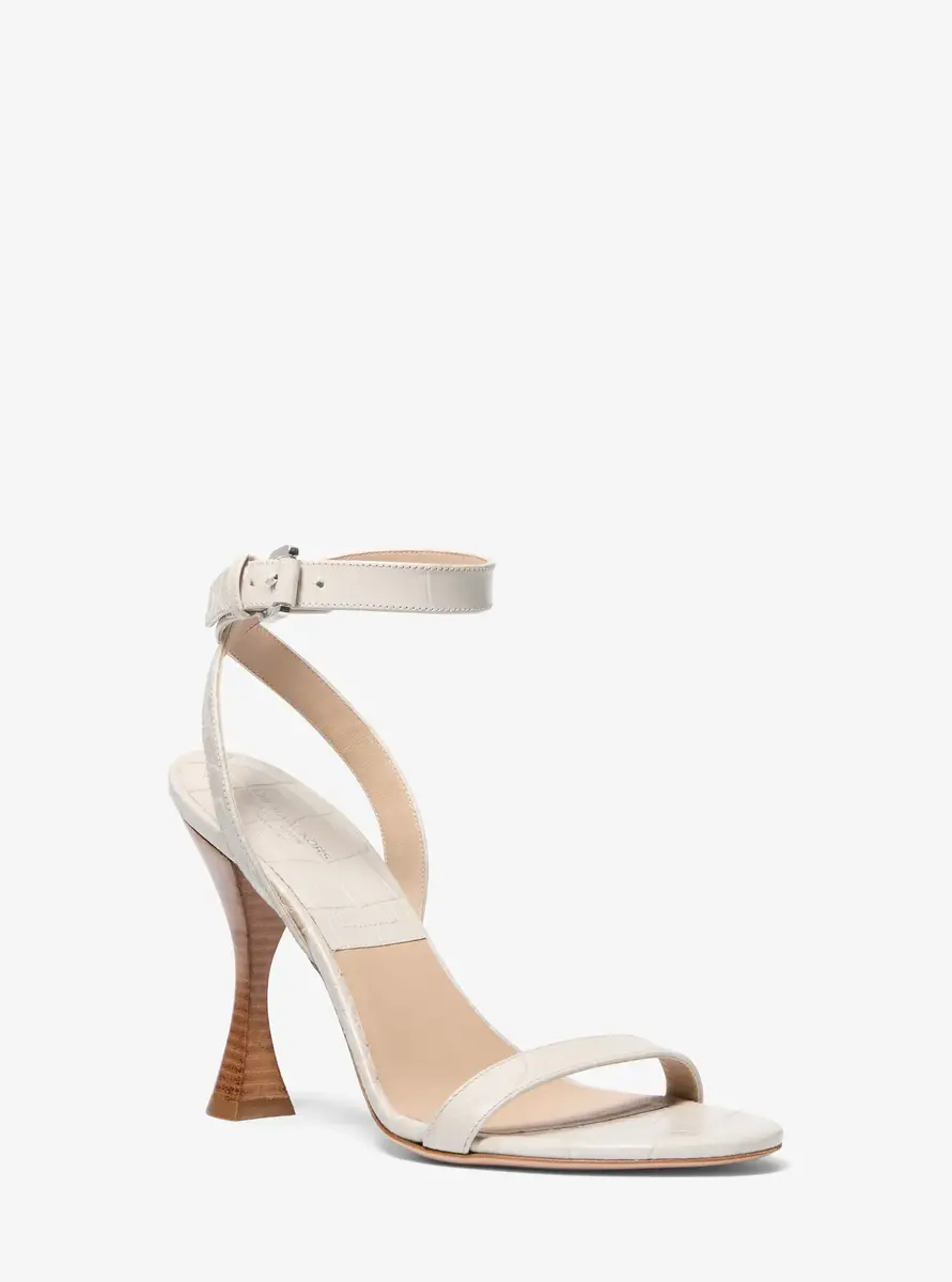 Michael Kors Collection Bianca Crocodile Embossed Leather Sandal in Natural | Thumbnail 6