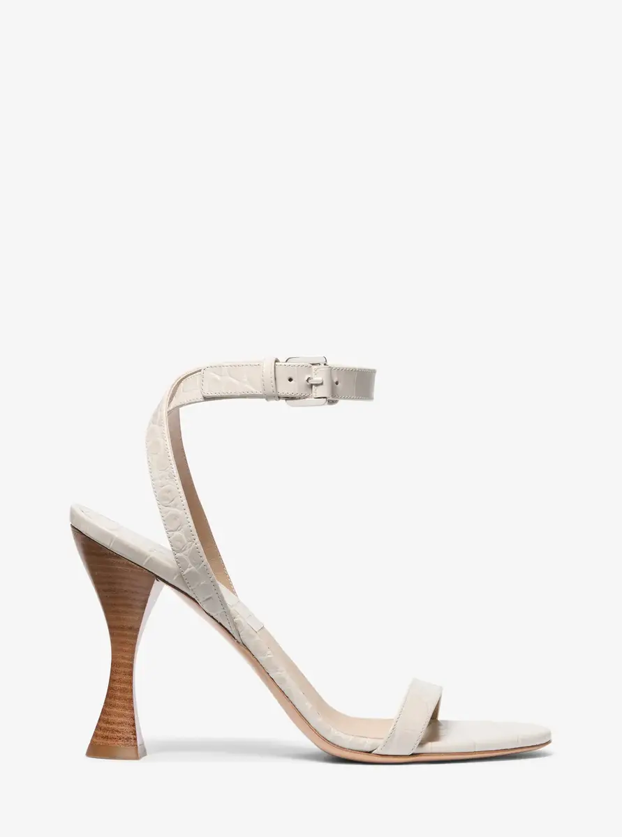 Michael Kors Collection Bianca Crocodile Embossed Leather Sandal in Natural | Thumbnail 8
