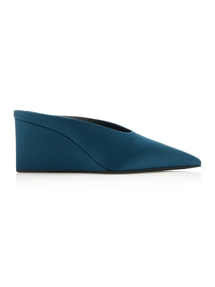 Cube Satin Wedge Mules