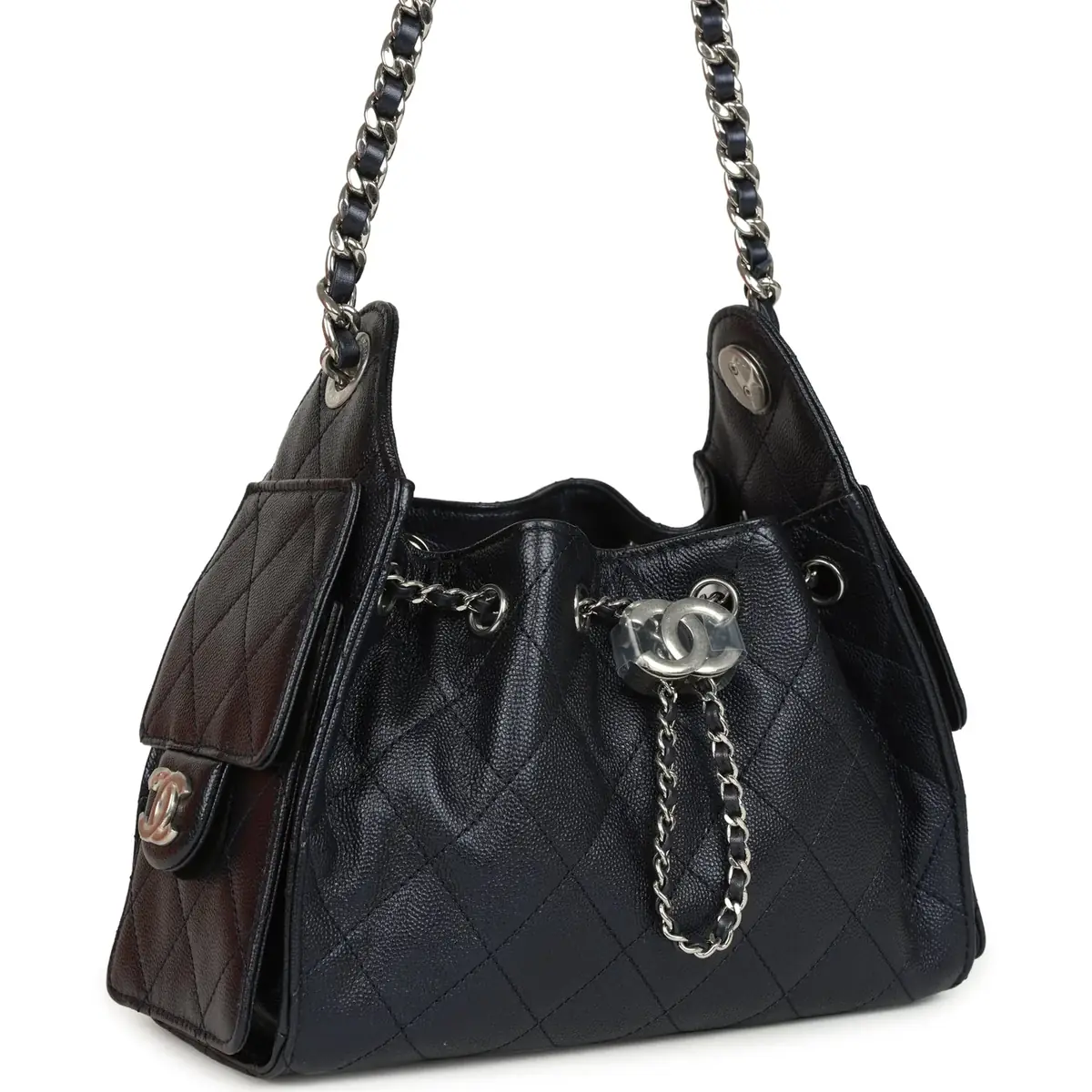 Chanel Chanel Mini 25 Hobo Bag Dark Blue Metallic Caviar Silver Hardware | Thumbnail 2