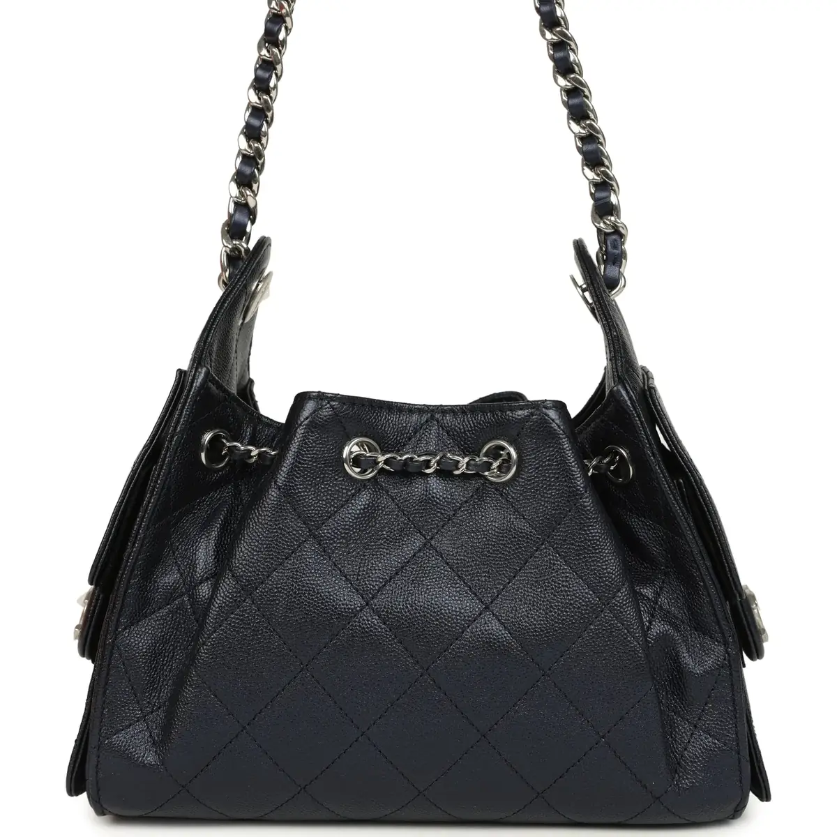 Chanel Chanel Mini 25 Hobo Bag Dark Blue Metallic Caviar Silver Hardware | Thumbnail 5