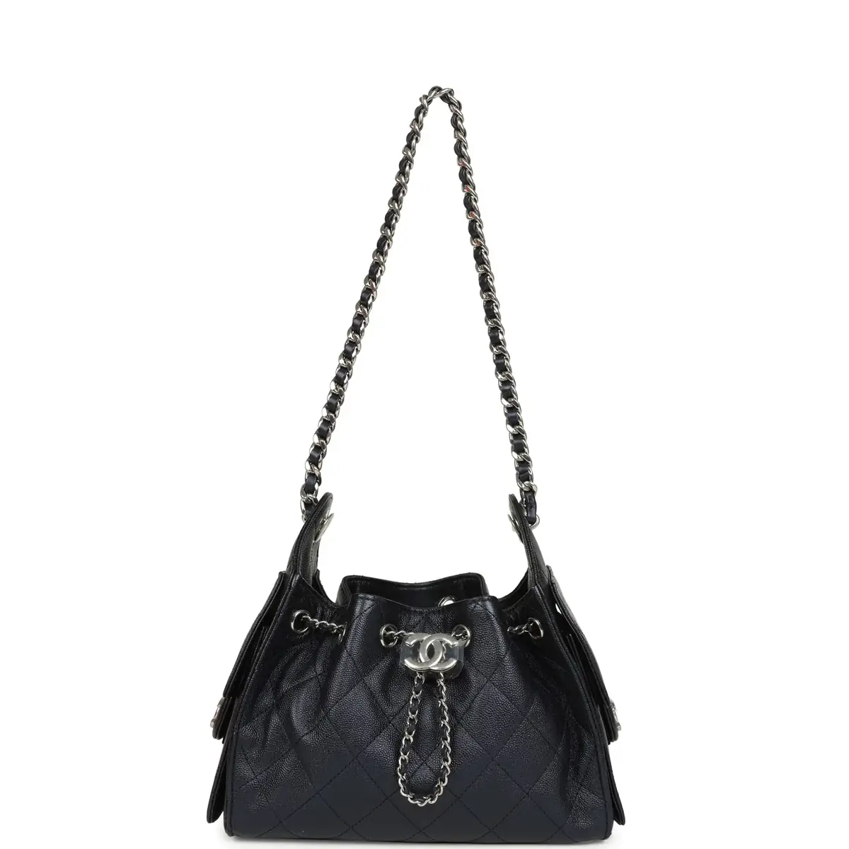 Chanel Chanel Mini 25 Hobo Bag Dark Blue Metallic Caviar Silver Hardware | Thumbnail 6